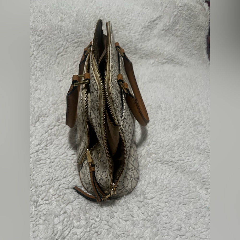 Calvin Klein Monogram Cream and Tan Satchel - Picture 8 of 8